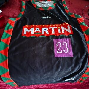 Martin Lawerence Black Graphic Basketball Jersey with Red & Green Accents
